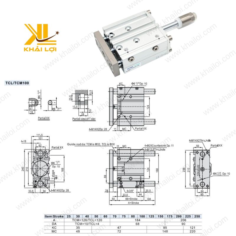 Xi lanh khí nén 3 ty AIRTAC TCL kích cỡ nhỏ gọn.