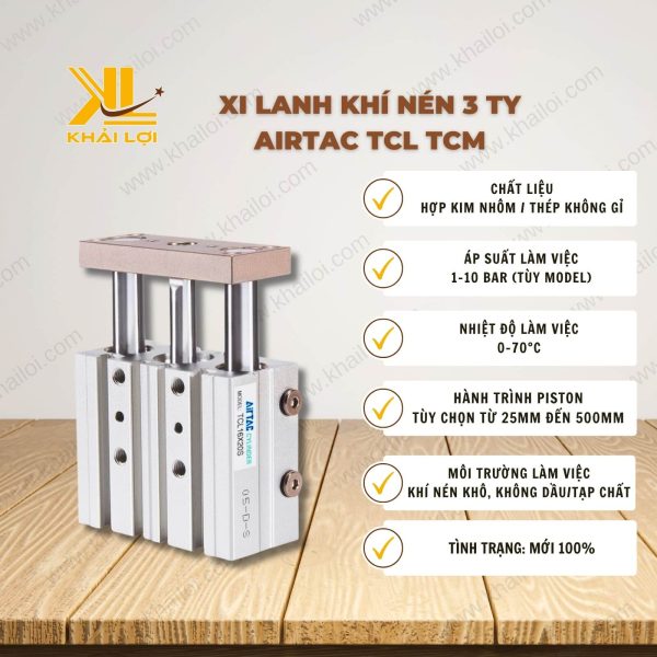 Thông số kỹ thuật: Xi lanh khí nén 3 ty AIRTAC TCL của Vật Tư Công Nghiệp Khải Lợi.