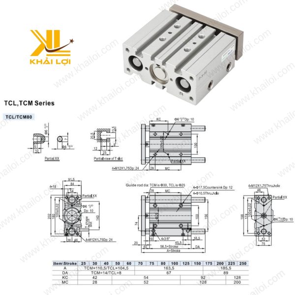 Xi lanh khí nén 3 ty AIRTAC TCL kết nối hệ thống khí nén.