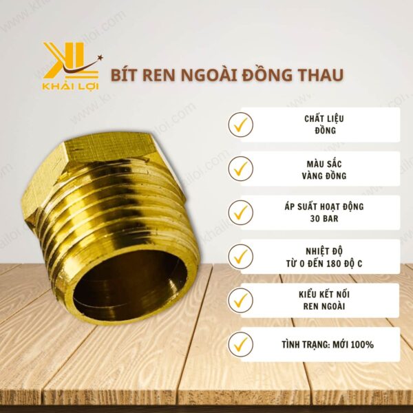 Thông số kỹ thuật "Bít Ren Ngoài Đồng Thau" của Vật tư công nghiệp Khải Lợi.
