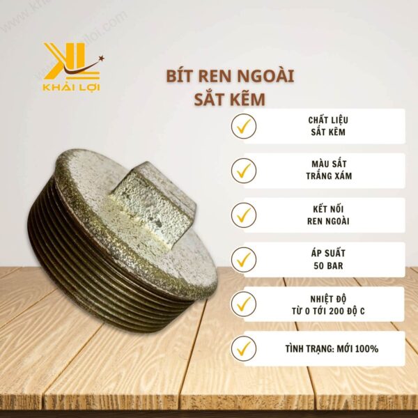 Thông số kỹ thuật Bít Ren Ngoài Sắt Kẽm của Vật tư công nghiệp Khải Lợi