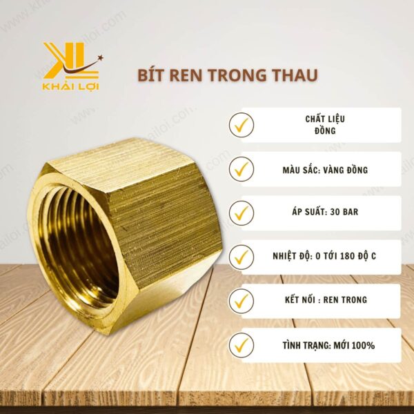 Thông số kỹ thuật bít ren trong đồng thau của Vật tư công nghiệp Khải Lợi