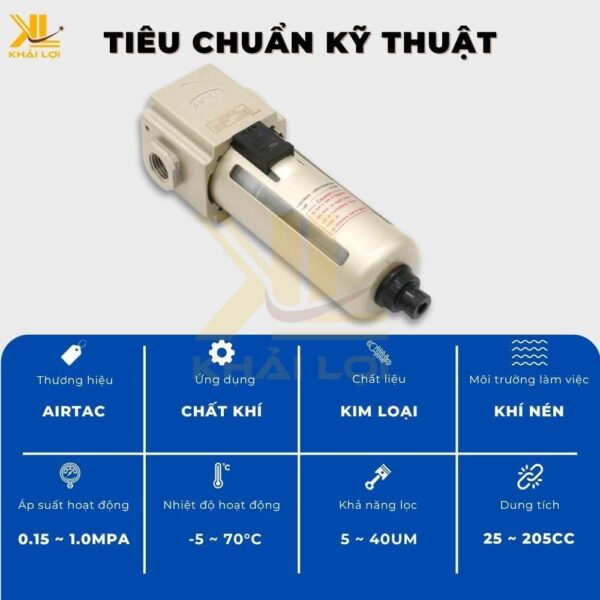 Lọc Khí Nén AIRTAC GAF200 GAF300 GAF400 GAF600 - Ảnh 3