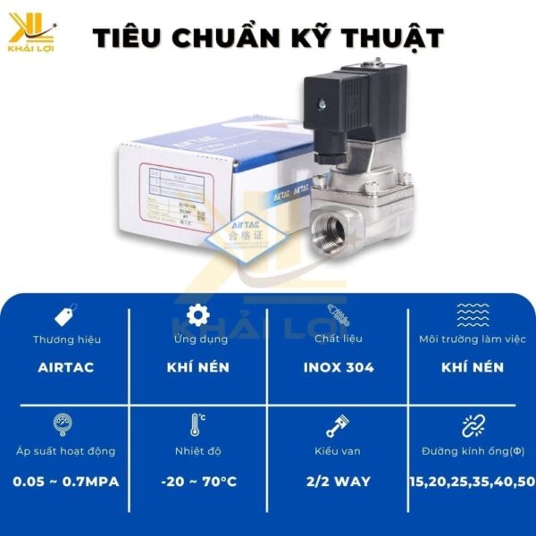 Van Điện Từ Inox Thường Mở Airtac 2KL - Ảnh 3