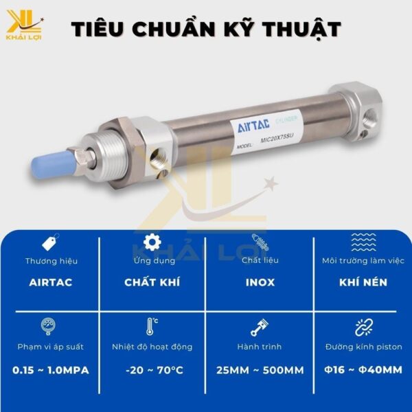 Xi Lanh Giảm Chấn AIRTAC MIC 16 20 25 32 40 - Ảnh 3