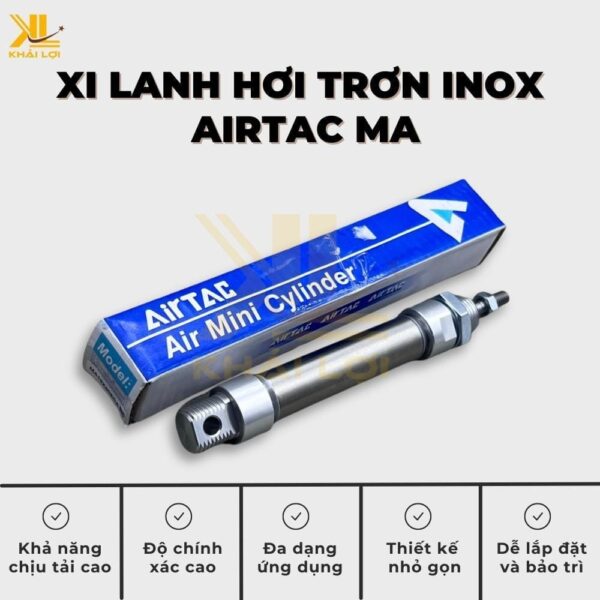 Xi Lanh Khí Nén Tròn Inox AIRTAC MA16 MA20 MA25 MA32 MA40 - Ảnh 2
