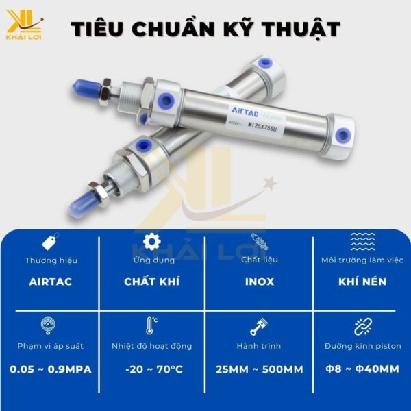 Xi Lanh Khí Nén AIRTAC MI 8 10 12 16 20 25 32 40 - Ảnh 3