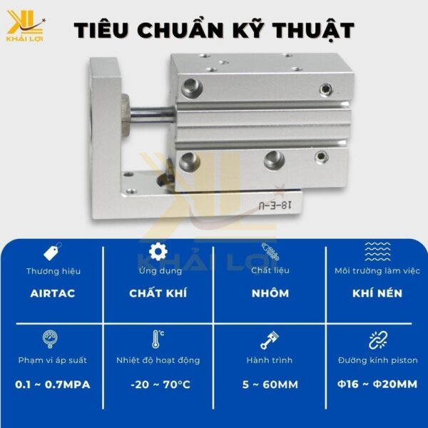 Xi Lanh Khí Nén Dẹp Đẩy Trượt AIRTAC HLH 6 10 16 20 - Ảnh 3