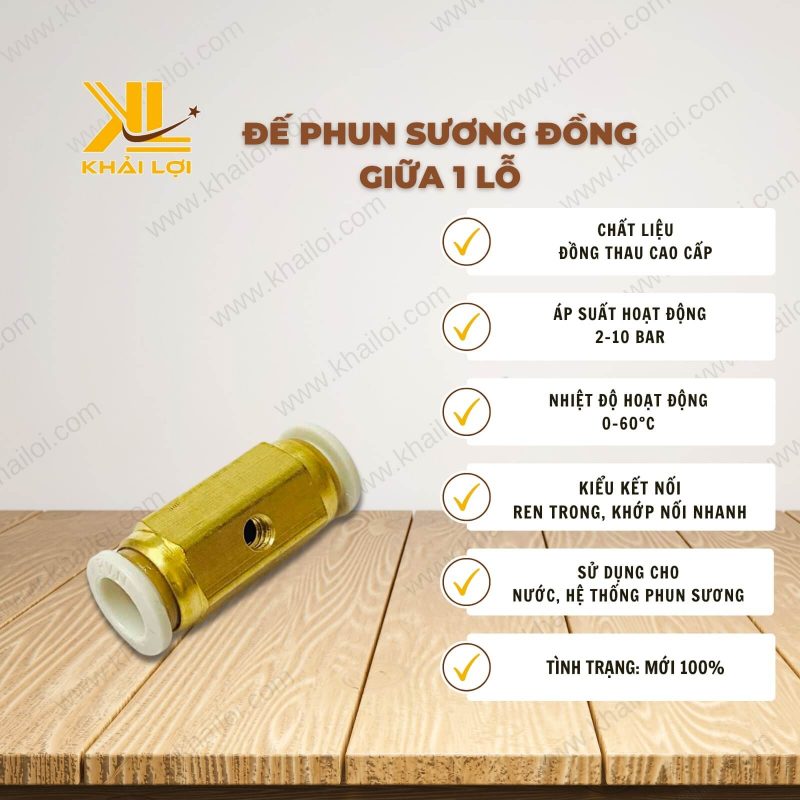 Thông số kỹ thuật Đế Phun Sương Đồng Giữa 1 Lỗ của Vật Tư Công Nghiệp Khải Lợi.