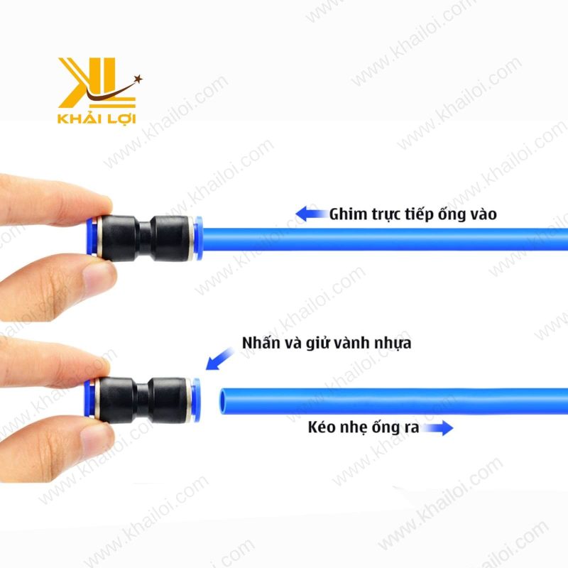Đầu nối PU trong hệ thống khí nén công nghiệp.