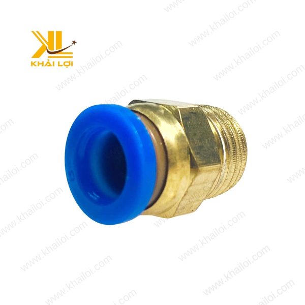 Toàn cảnh sản phẩm đầu nối khí nén ren ngoài PC, hiển thị thiết kế đối xứng và chất liệu bền bỉ phù hợp với nhiều loại hệ thống khí nén.