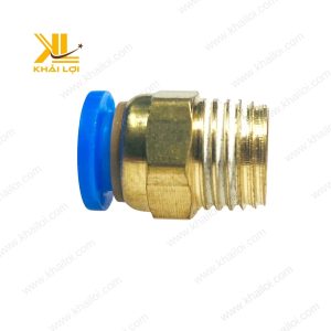 Cận cảnh chi tiết đầu nối khí nén ren ngoài PC, làm rõ cấu trúc phần ren ngoài và cơ chế kết nối ống khí tiện lợi.