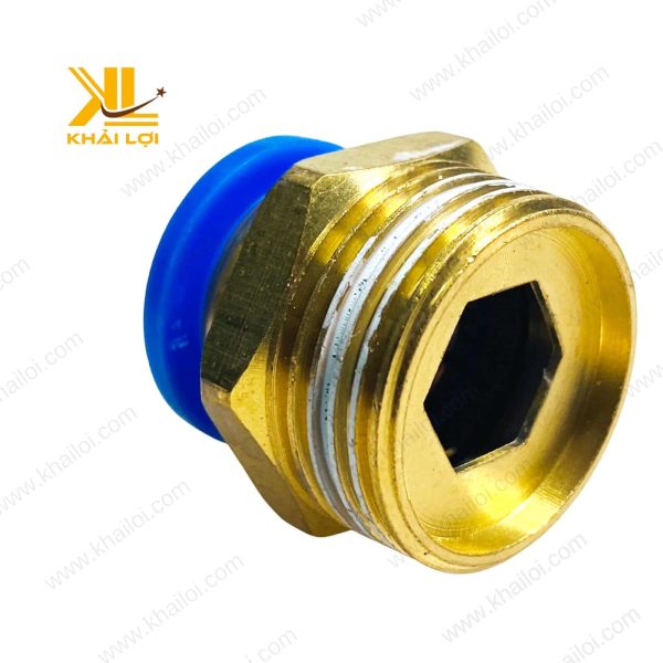 Toàn cảnh sản phẩm đầu nối khí nén ren ngoài PC, hiển thị thiết kế đối xứng và chất liệu bền bỉ phù hợp với nhiều loại hệ thống khí nén.