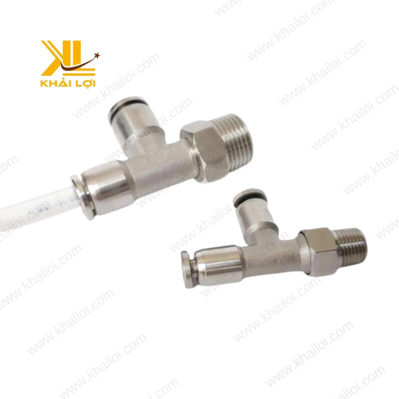 Thao tác lắp đặt ống khí 4mm vào ngã ba chỉ bằng một cú đẩy.