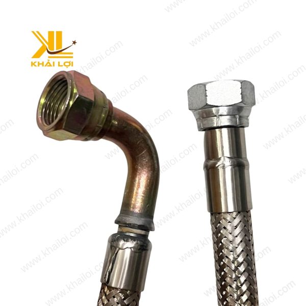 Ống INOX Mềm Đầu Sắt Cong Thẳng Số 10 của Khải Lợi với lớp bện gia cường chắc chắn.
