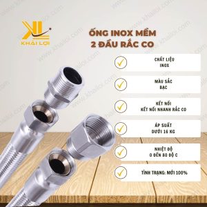 Thông số kỹ thuật chi tiết của Ống inox mềm 2 đầu rắc co do Khải Lợi phân phối.