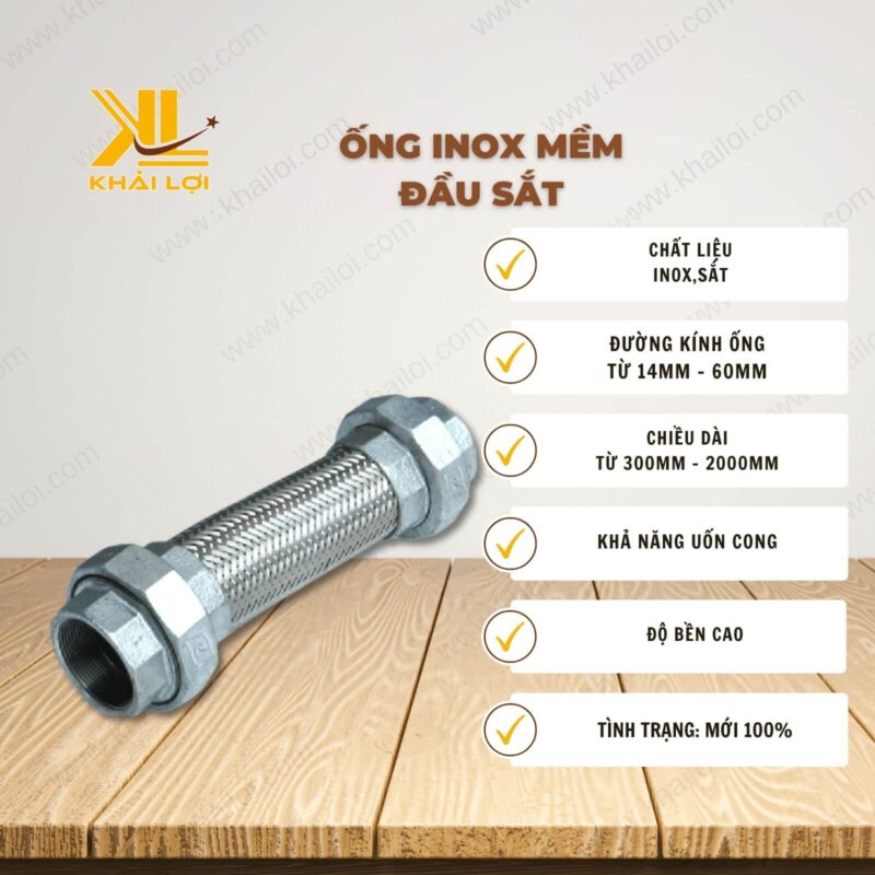 Thông số kỹ thuật ống inox mềm đầu sắt của Vật tư công nghiệp Khải Lợi