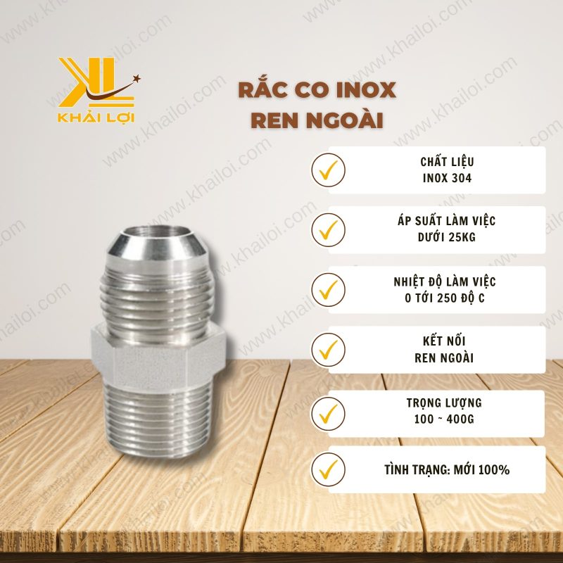 Thông số kỹ thuật: Rắc Co Inox Ren Ngoài của Vật Tư Công Nghiệp Khải Lợi.