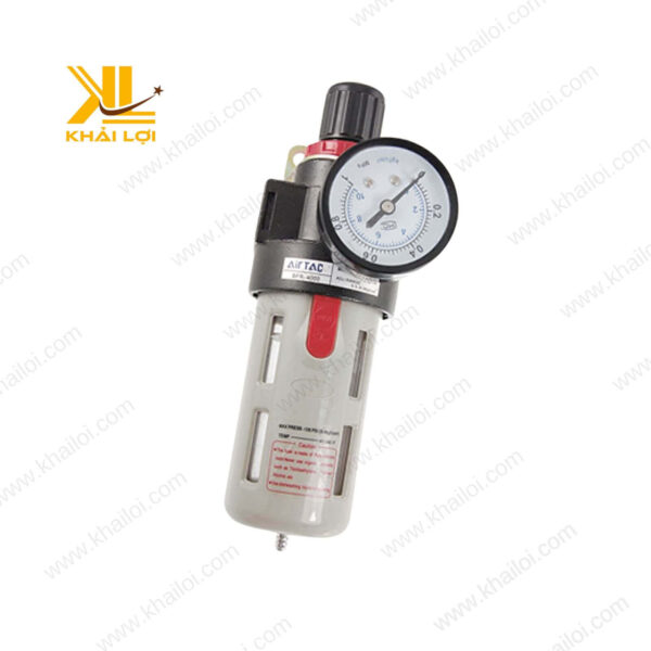 Bộ lọc khí nén AIRTAC BFR trong không gian công nghiệp, giúp loại bỏ bụi bẩn và tạp chất từ khí nén.