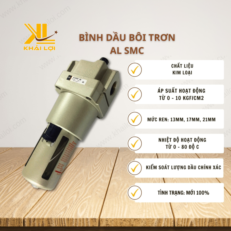 Thông số kỹ thuật Bình Dầu Bôi Trơn SMC AL của Vật tư công nghiệp Khải Lợi.