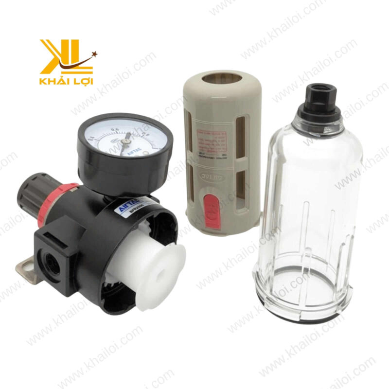 Cận cảnh bộ lọc khí nén AIRTAC BFR với các chi tiết rõ nét về bộ phận lọc và hệ thống kết nối.