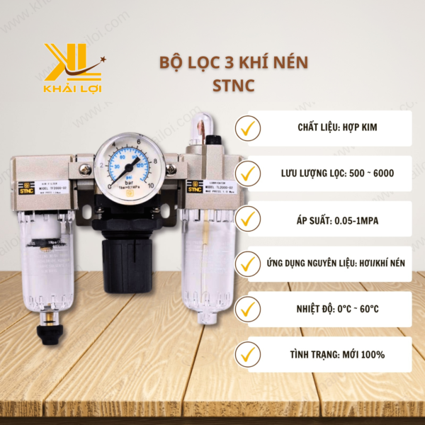 Thông số kỹ thuật Bộ Lọc Ba Khí Nén STNCbộ lọc 3 khí nén STNC của vật tư công nghiệp Khải Lợi