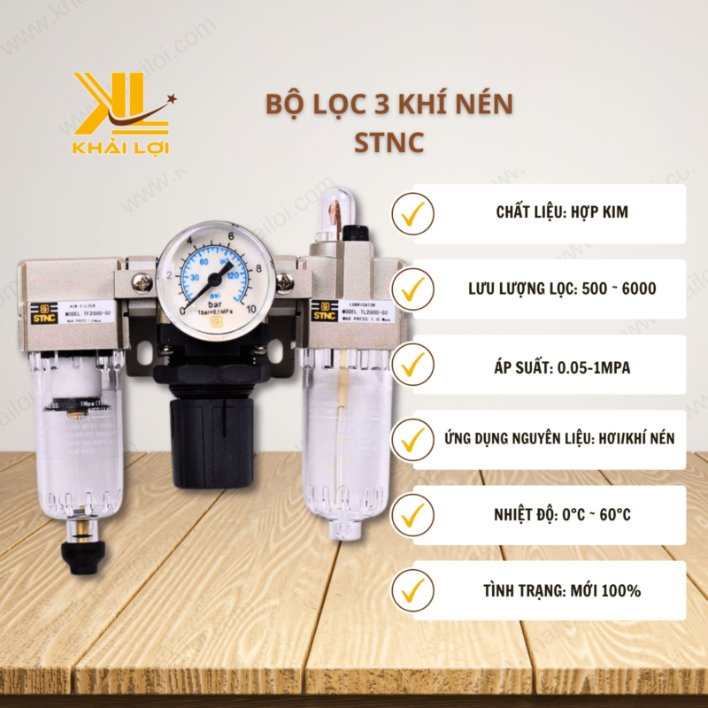 Thông số kỹ thuật Bộ Lọc Ba Khí Nén STNC TC của vật tư công nghiệp Khải Lợi