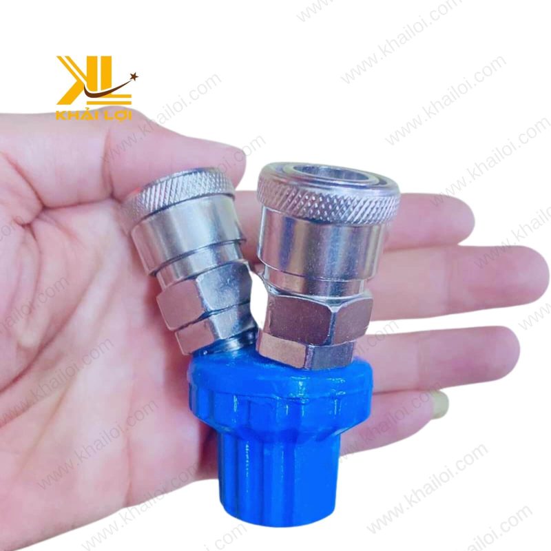 Khớp nối nhanh khí nén chia 2 ngả, sắt mạ xanh, áp suất 12 kg/cm².