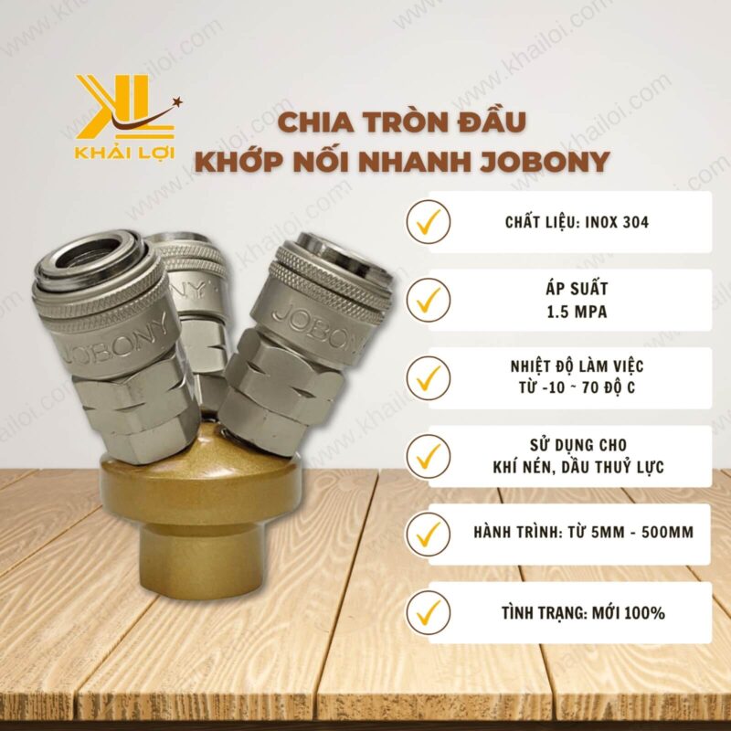 Thông số kỹ thuật "Chia tròn đầu khớp nối nhanh JOBONY" của vật tư công nghiệp Khải Lợi.