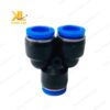 Đầu nối khí nén PY dạng chữ Y, kết nối ba ống PU, PA, PE với độ kín tối ưu.