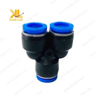 Đầu nối khí nén PY dạng chữ Y, kết nối ba ống PU, PA, PE với độ kín tối ưu.