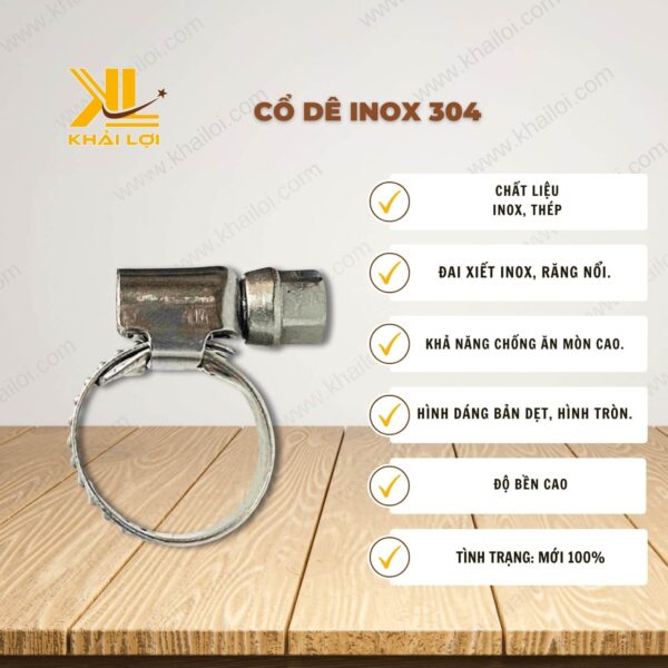 Thông số kỹ thuật Cổ Dê Inox 304 của Vật Tư Công Nghiệp Khải Lợi.
