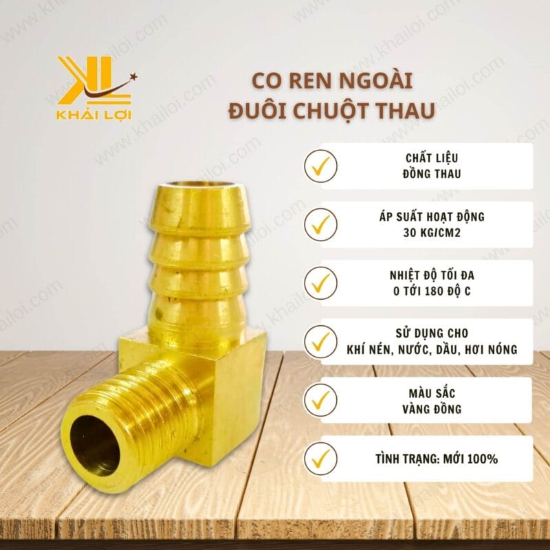 Thông số kỹ thuật Co Ren Ngoài Đuôi Chuột Thau của vật tư công nghiệp Khải Lợi.