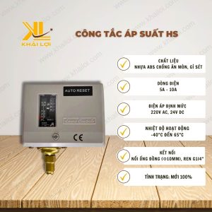 Thông số kỹ thuật của Công Tắc Áp Suất HS của vật tư công nghiệp Khải Lợi.
