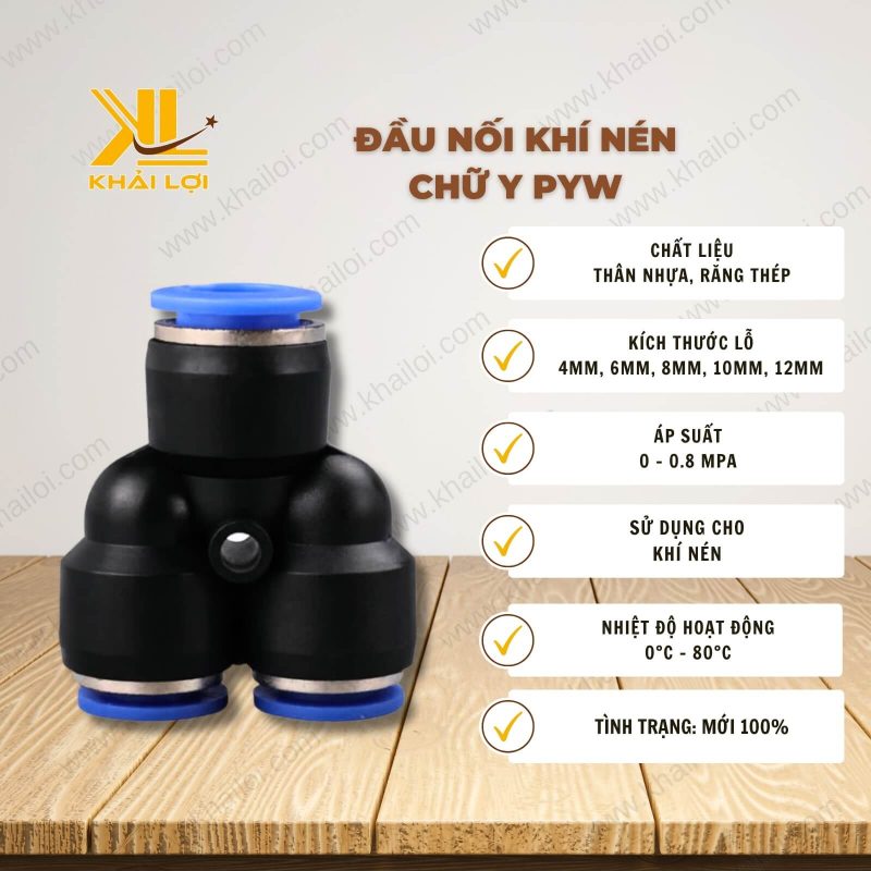 Thông số kỹ thuật của đầu nối khí nén chữ Y PYW.