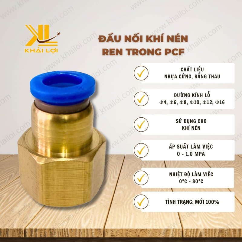 Thông số kỹ thuật Nối 2 đầu ống khí nén PU của vật tư công nghiệp Khải Lợi.
