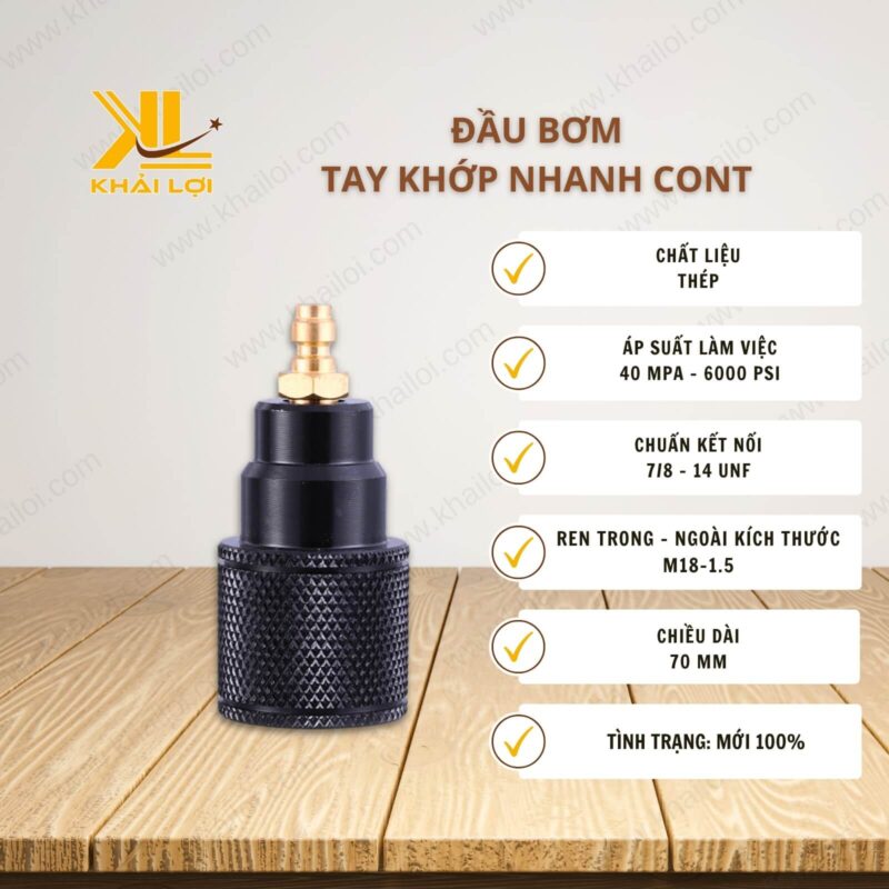 Thông số kỹ thuật Đầu bơm tay khớp nhanh Cont của Vật tư công nghiệp Khải Lợi.