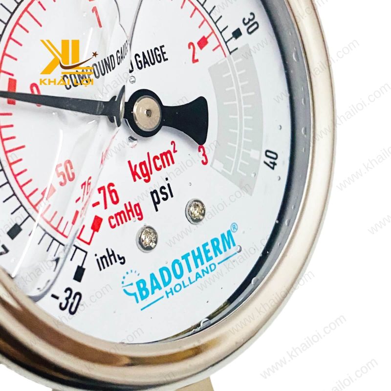 Đồng hồ áp suất HOLLAND với vỏ inox sáng bóng, chống gỉ sét và phù hợp với môi trường khắc nghiệt.