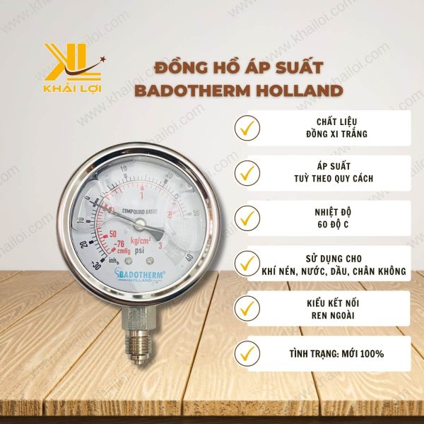 Thông số kỹ thuật Đồng hồ áp suất HOLLAND của vật tư công nghiệp Khải Lợi
