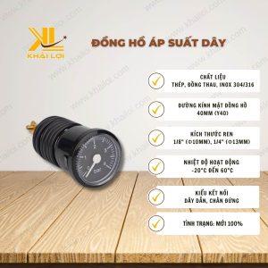 Thông số kỹ thuật của Đồng Hồ Áp Suất Dây Y40 của vật tư công nghiệp Khải Lợi.