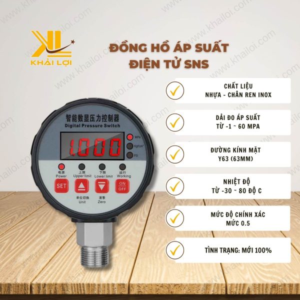 Thông số kỹ thuật Đồng hồ áp điện tử SNS của vật tư công nghiệp Khải Lợi