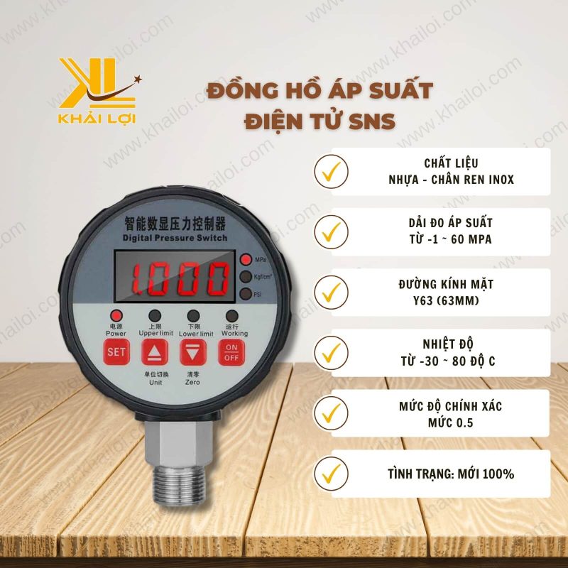 Thông số kỹ thuật Đồng hồ áp điện tử SNS của vật tư công nghiệp Khải Lợi