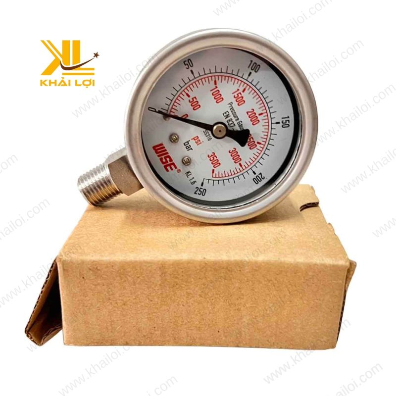 Sản phẩm đồng hồ áp inox WISE từ Khải Lợi, độ bền cao và chính xác trong đo lường áp suất.
