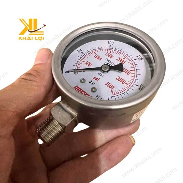 Đồng hồ áp inox WISE với vỏ inox chống gỉ, lý tưởng cho môi trường công nghiệp.