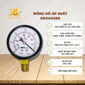 Thông số kỹ thuật của Đồng Hồ Áp Suất KKGAUGES của vật tư công nghiệp Khải Lợi.