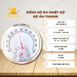Thông số kỹ thuật 'Đồng hồ đo nhiệt độ độ ẩm TH600B' của Vật tư công nghiệp Khải Lợi.