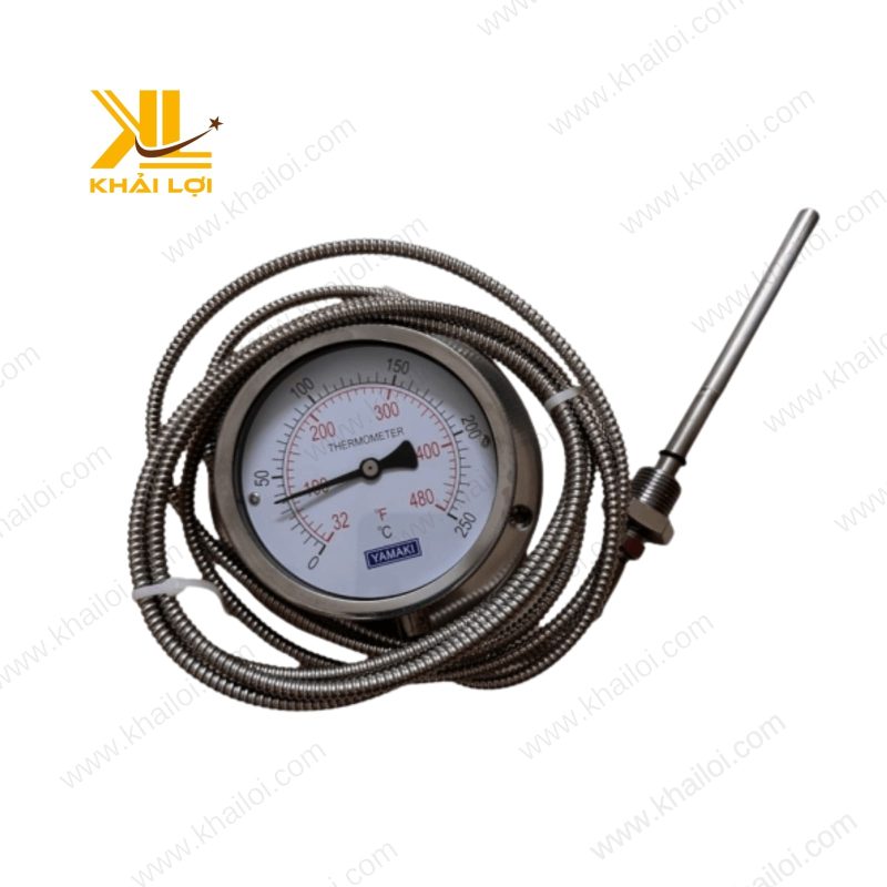 Cận cảnh mặt số của đồng hồ nhiệt độ dây 3 mét với vạch đo chi tiết.