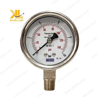 Đồng hồ áp suất Full INOX Yamaki với mặt số rõ nét và thang đo chính xác.