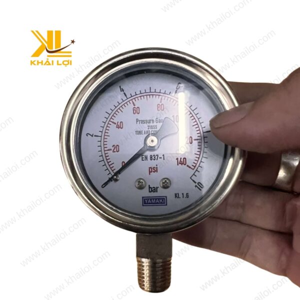 Đồng hồ áp suất Full INOX Yamaki với thiết kế chống ăn mòn, phù hợp cho môi trường công nghiệp