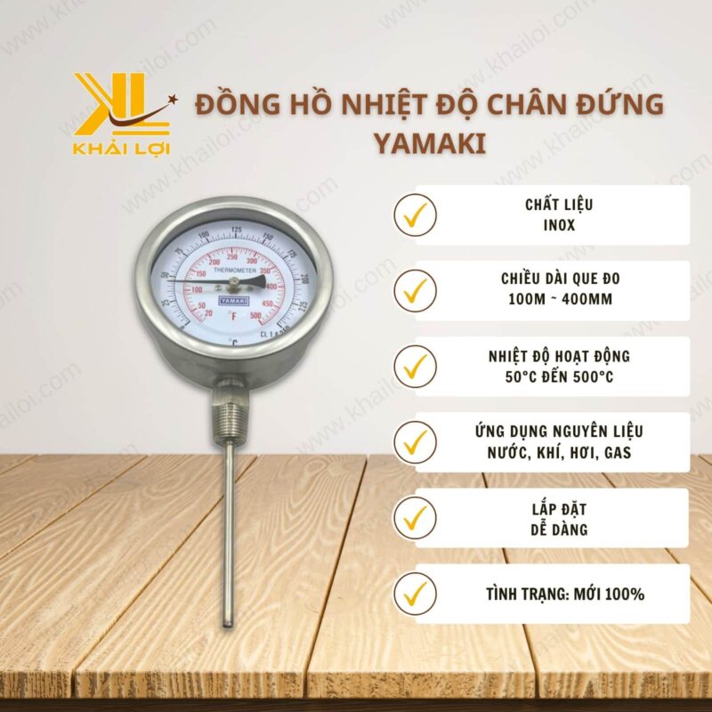 Thông số kỹ thuật Đồng hồ nhiệt độ Chân đứng Yamaki của vật tư công nghiệp Khải Lợi